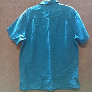 Axist Men Linen Cotton Blend Short Sleeve Button Down Shirt Blue